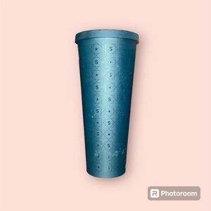 STARBUCKS MATTE NAVY BLUE S AND STAR PATTERN LOGO TUMBLER Cold Cup 24oz